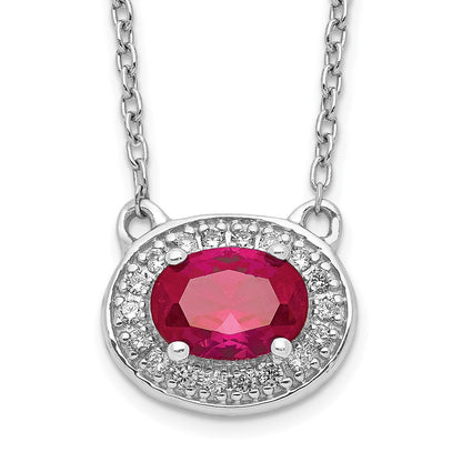 14K Weißgold Echt Diamant und Oval Rubin 18 Zoll Halskette