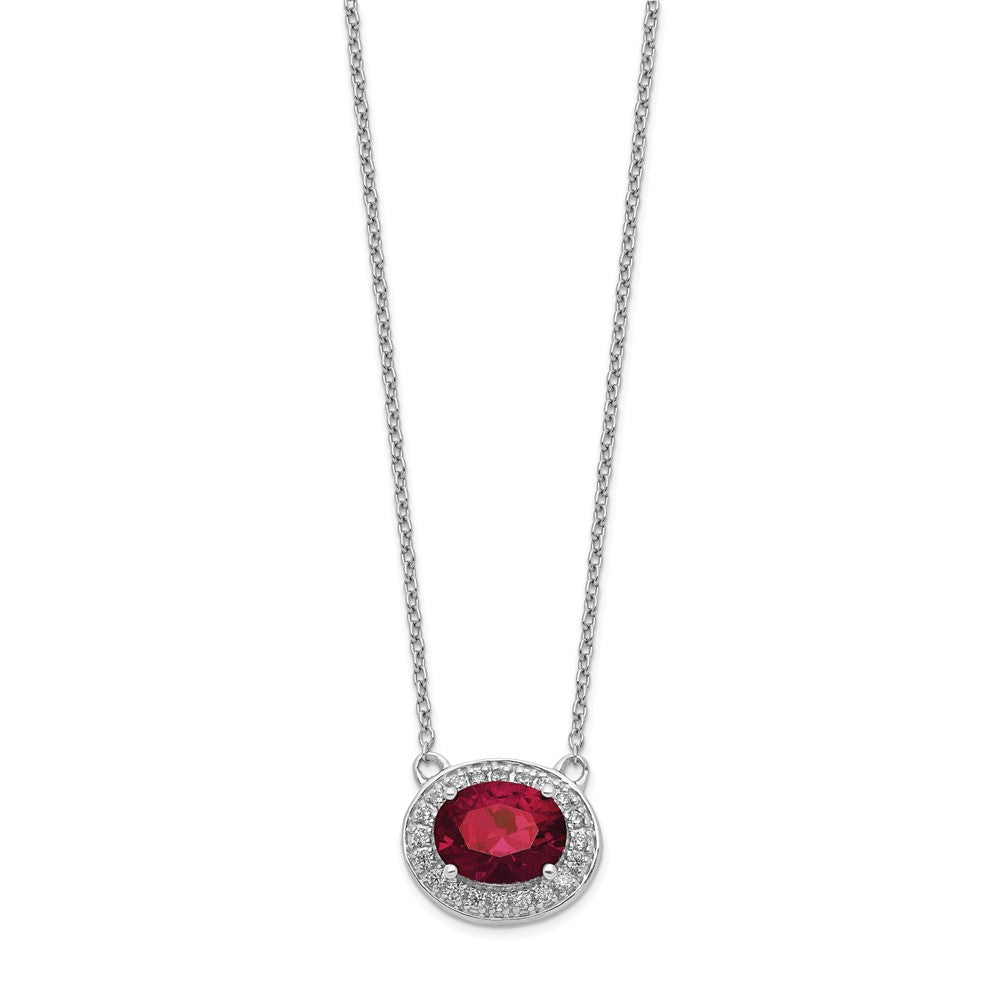 14K Weißgold Echt Diamant und Oval Rubin 18 Zoll Halskette