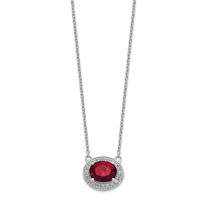 14K Weißgold Echt Diamant und Oval Rubin 18 Zoll Halskette
