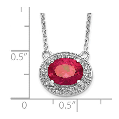 14K Weißgold Echt Diamant und Oval Rubin 18 Zoll Halskette