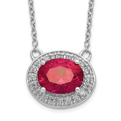 14K Weißgold Echt Diamant und Oval Rubin 18 Zoll Halskette