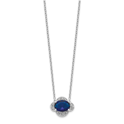 14K Weißgold Echt Diamant und Oval Saphir 18 Zoll Halskette