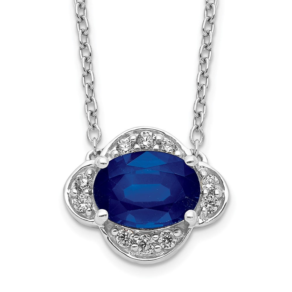 14K Weißgold Echt Diamant und Oval Saphir 18 Zoll Halskette