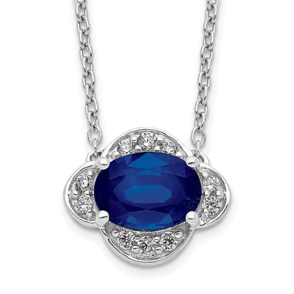 14K Weißgold Echt Diamant und Oval Saphir 18 Zoll Halskette