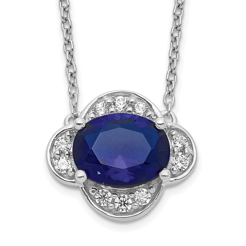 14K Weißgold 1/5 Ct. Im Labor Gezüchtet Diamant Vs/si+ G+ und Erzeugt Saphir 18 Zoll Halskette