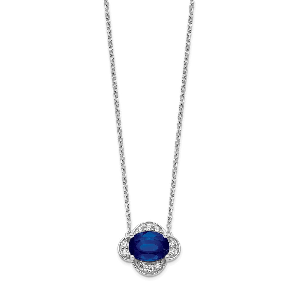 14K Weißgold Echt Diamant und Oval Saphir 18 Zoll Halskette