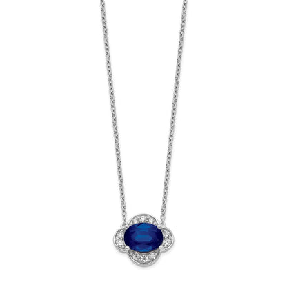 14K Weißgold Echt Diamant und Oval Saphir 18 Zoll Halskette