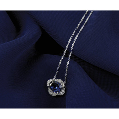 14K Weißgold Echt Diamant und Oval Saphir 18 Zoll Halskette