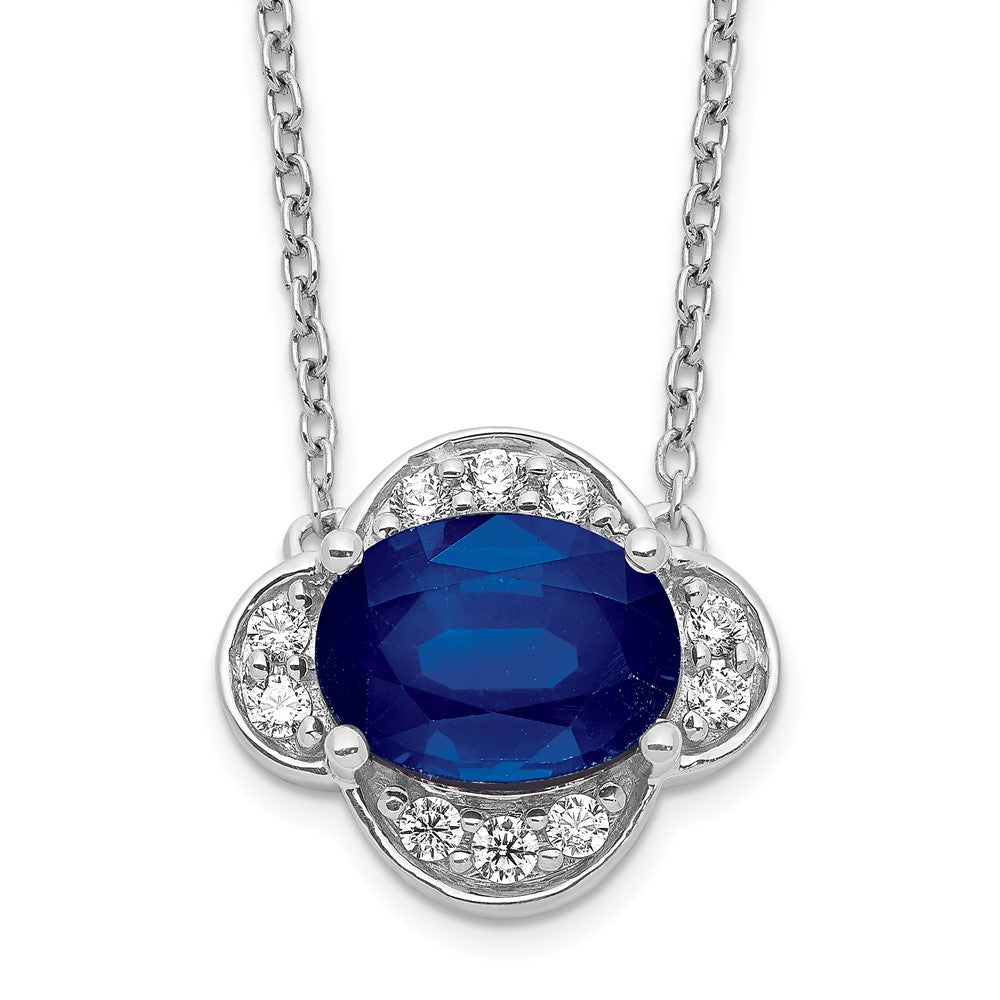 14K Weißgold Echt Diamant und Oval Saphir 18 Zoll Halskette