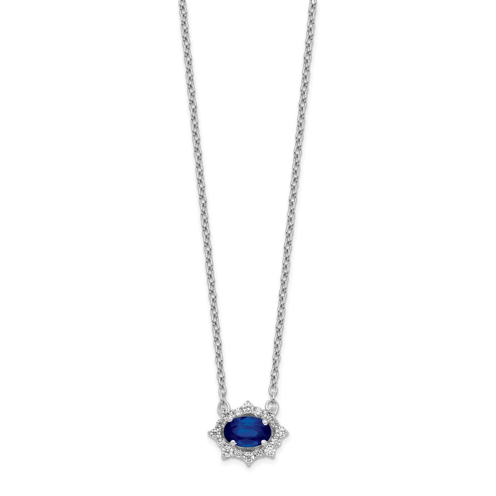 14K Weißgold Echt Diamant und Oval Saphir 18 Zoll Halskette