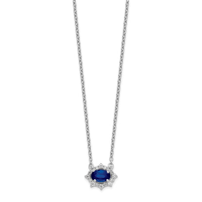 14K Weißgold Echt Diamant und Oval Saphir 18 Zoll Halskette