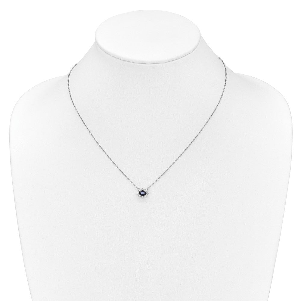 14K Weißgold Echt Diamant und Oval Saphir 18 Zoll Halskette