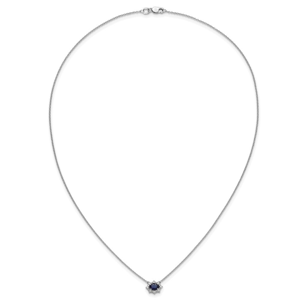 14K Weißgold Echt Diamant und Oval Saphir 18 Zoll Halskette