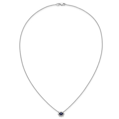14K Weißgold Echt Diamant und Oval Saphir 18 Zoll Halskette