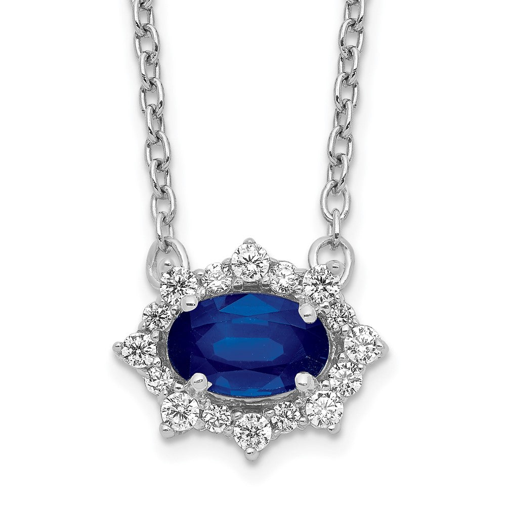 14K Weißgold Echt Diamant und Oval Saphir 18 Zoll Halskette