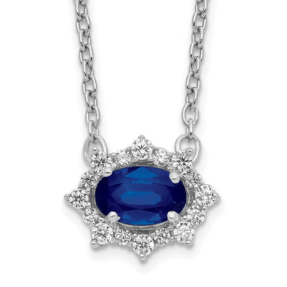 14K Weißgold Echt Diamant und Oval Saphir 18 Zoll Halskette