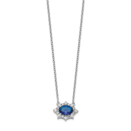14K Weißgold Echt Diamant und Oval Saphir 18 Zoll Halskette
