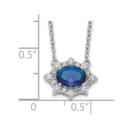 14K Weißgold Echt Diamant und Oval Saphir 18 Zoll Halskette