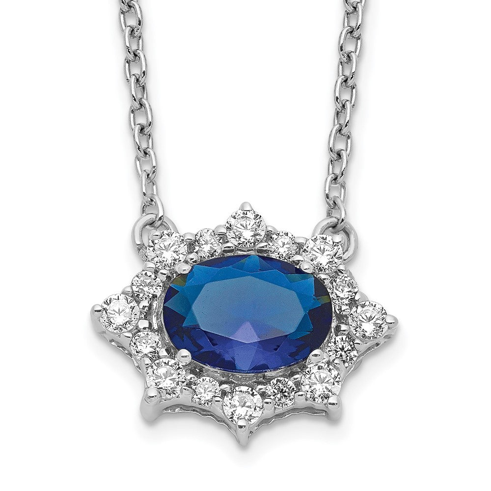 14K Weißgold Echt Diamant und Oval Saphir 18 Zoll Halskette