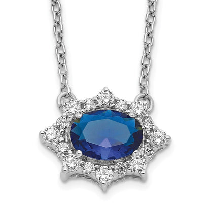 14K Weißgold Echt Diamant und Oval Saphir 18 Zoll Halskette