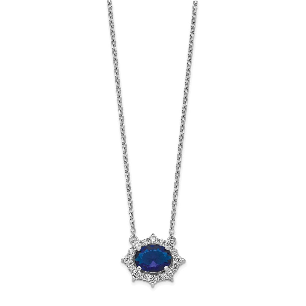 14K Weißgold Echt Diamant und Oval Saphir 18 Zoll Halskette
