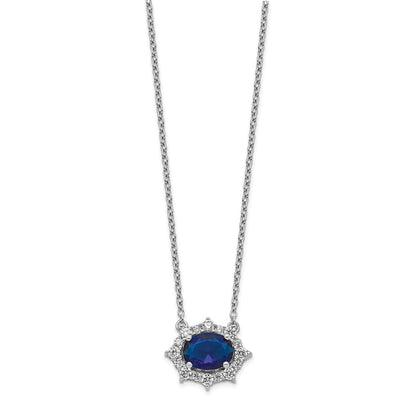 14K Weißgold Echt Diamant und Oval Saphir 18 Zoll Halskette