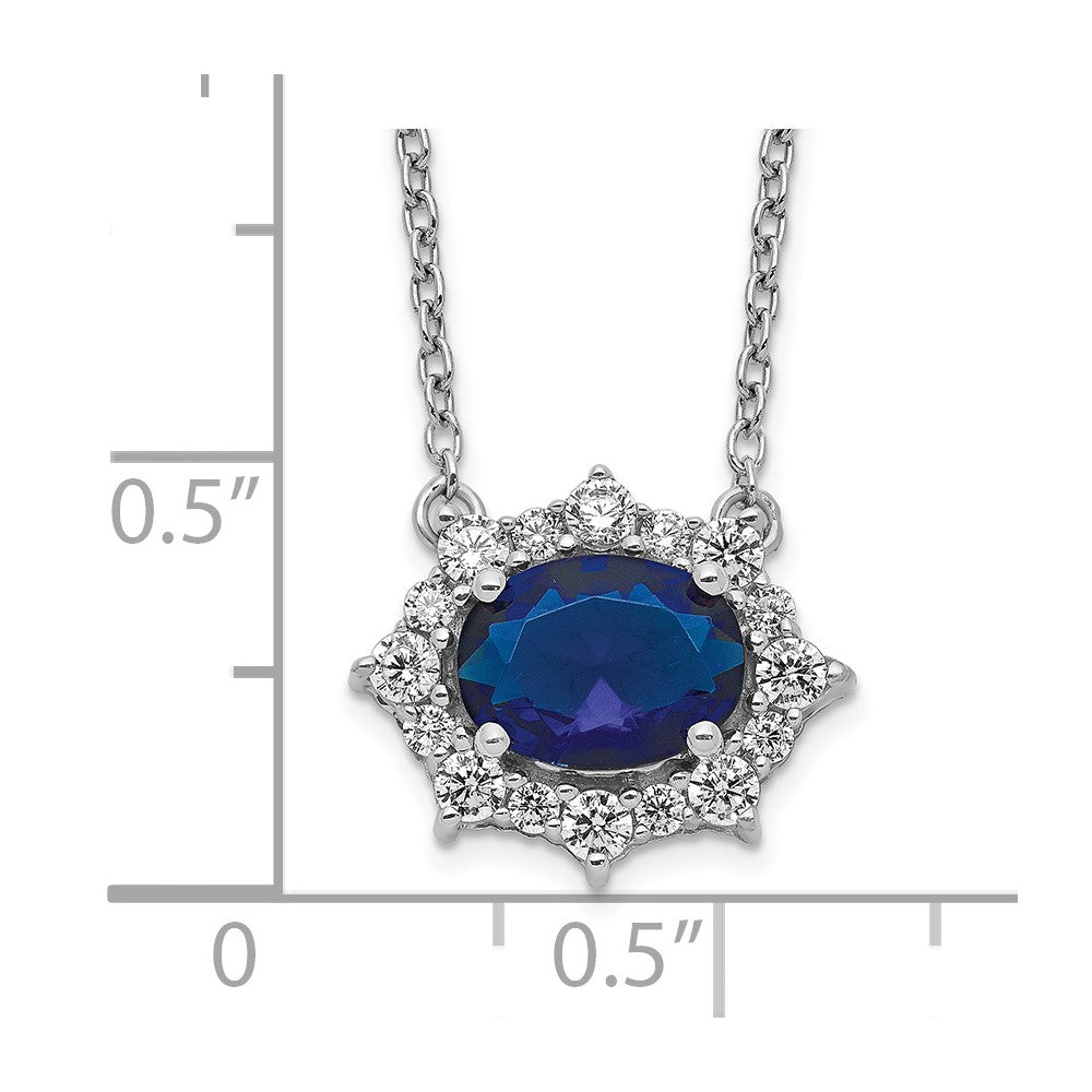 14K Weißgold Echt Diamant und Oval Saphir 18 Zoll Halskette