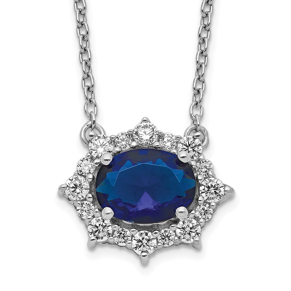 14K Weißgold Echt Diamant und Oval Saphir 18 Zoll Halskette