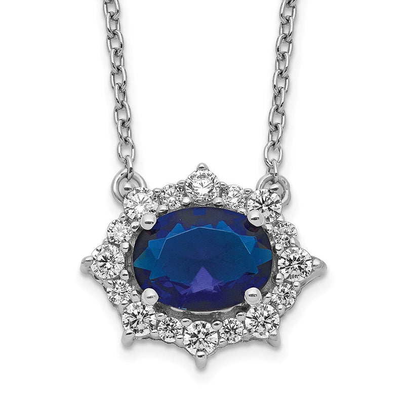 14K Weißgold Echt Diamant und Oval Saphir 18 Zoll Halskette