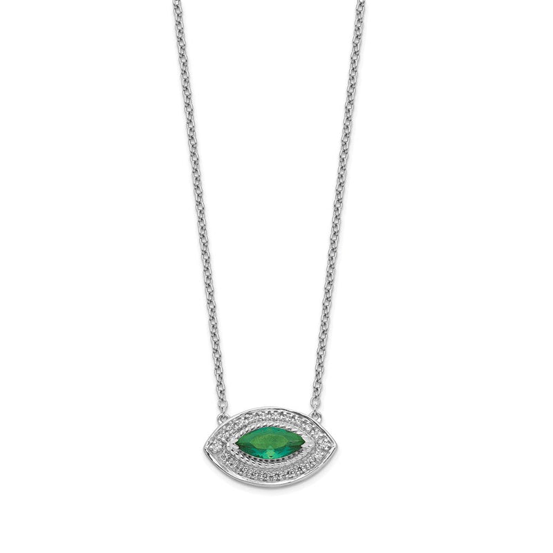 14K Weißgold Echt Diamant & Smaragd Halskette