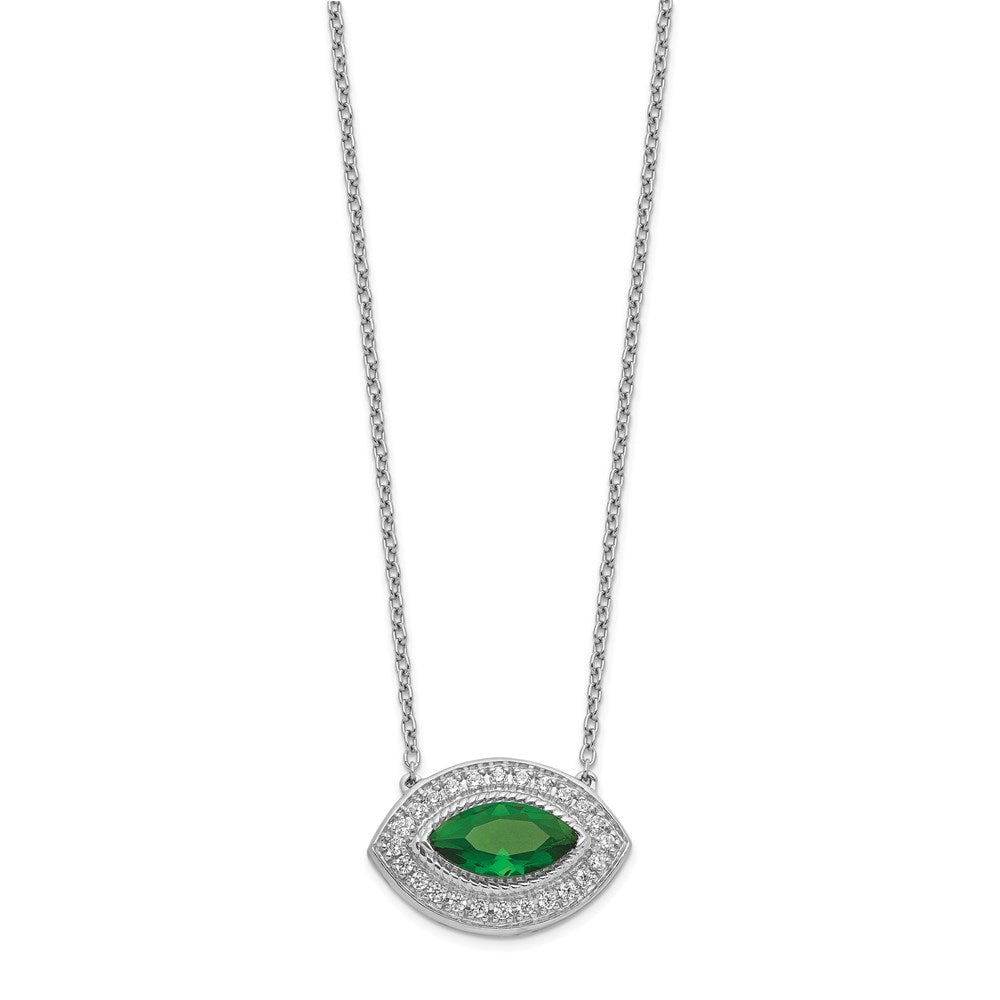 14K Weißgold Echt Diamant & Smaragd Halskette