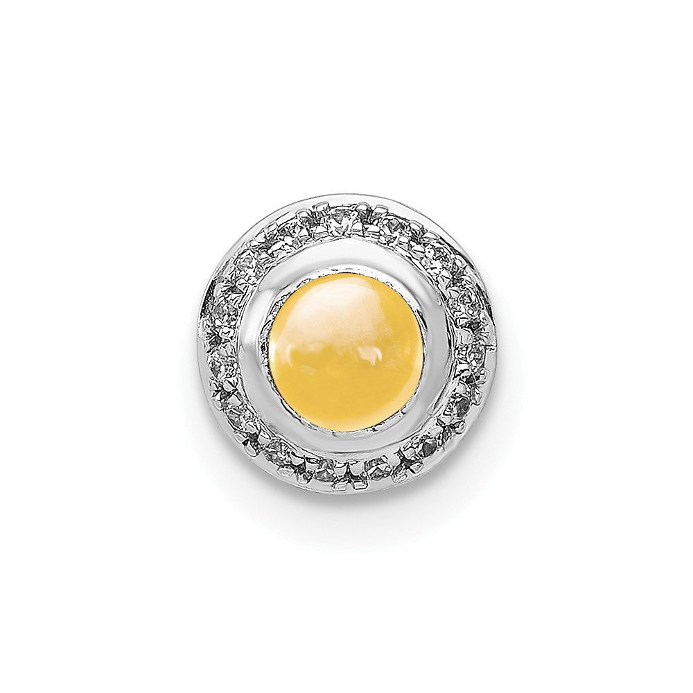14K Weißgold Echt Diamant und Cabochon.47 Citrin Heiligenschein Kette Anhänger