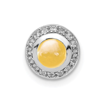 14K Weißgold Echt Diamant & Cabochon.91 Citrin Heiligenschein Kette Anhänger