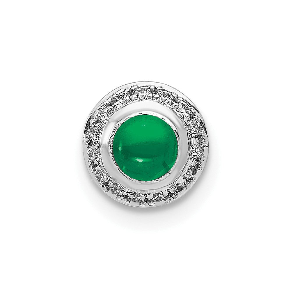14K Weißgold Heiligenschein Echt Diamant und Cabochon.47 Smaragd Kette Anhänger