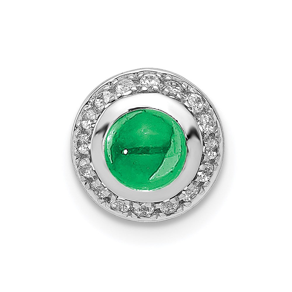 14K Weißgold Heiligenschein Echt Diamant & Cabochon.91 Smaragd Kette Anhänger