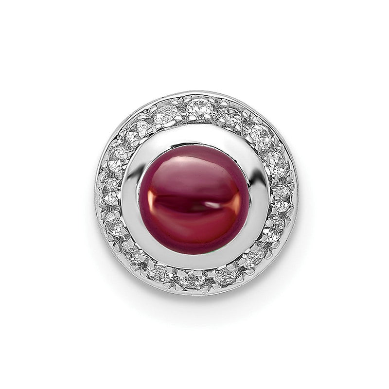 14K Weißgold Echt Diamant und Cabochon.91 Granat Kette Anhänger
