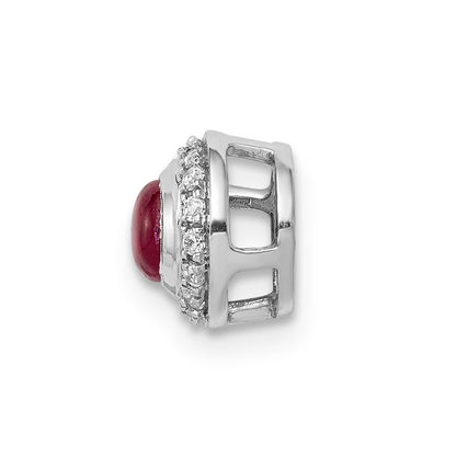 14K Weißgold Echt Diamant und Cabochon.38 Rubin Heiligenschein Kette Anhänger