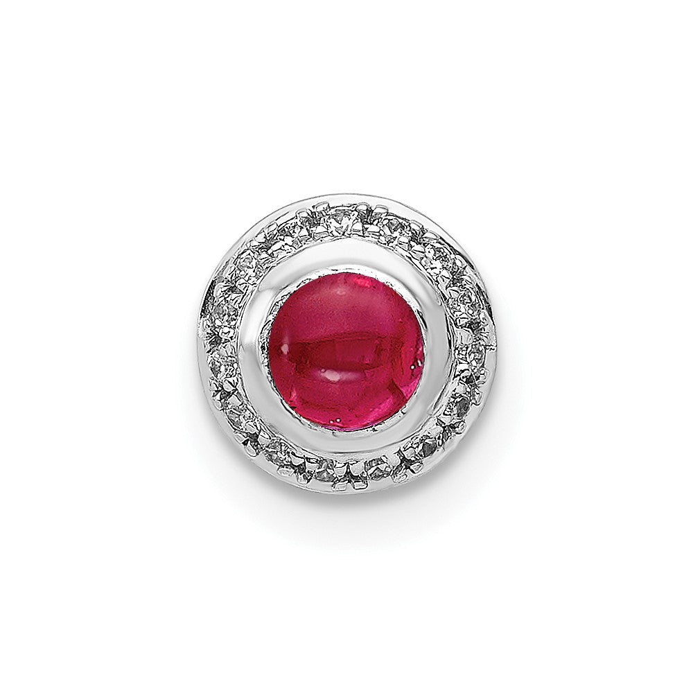 14K Weißgold Echt Diamant und Cabochon.38 Rubin Heiligenschein Kette Anhänger