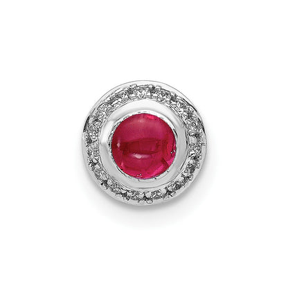 14K Weißgold Echt Diamant und Cabochon.38 Rubin Heiligenschein Kette Anhänger