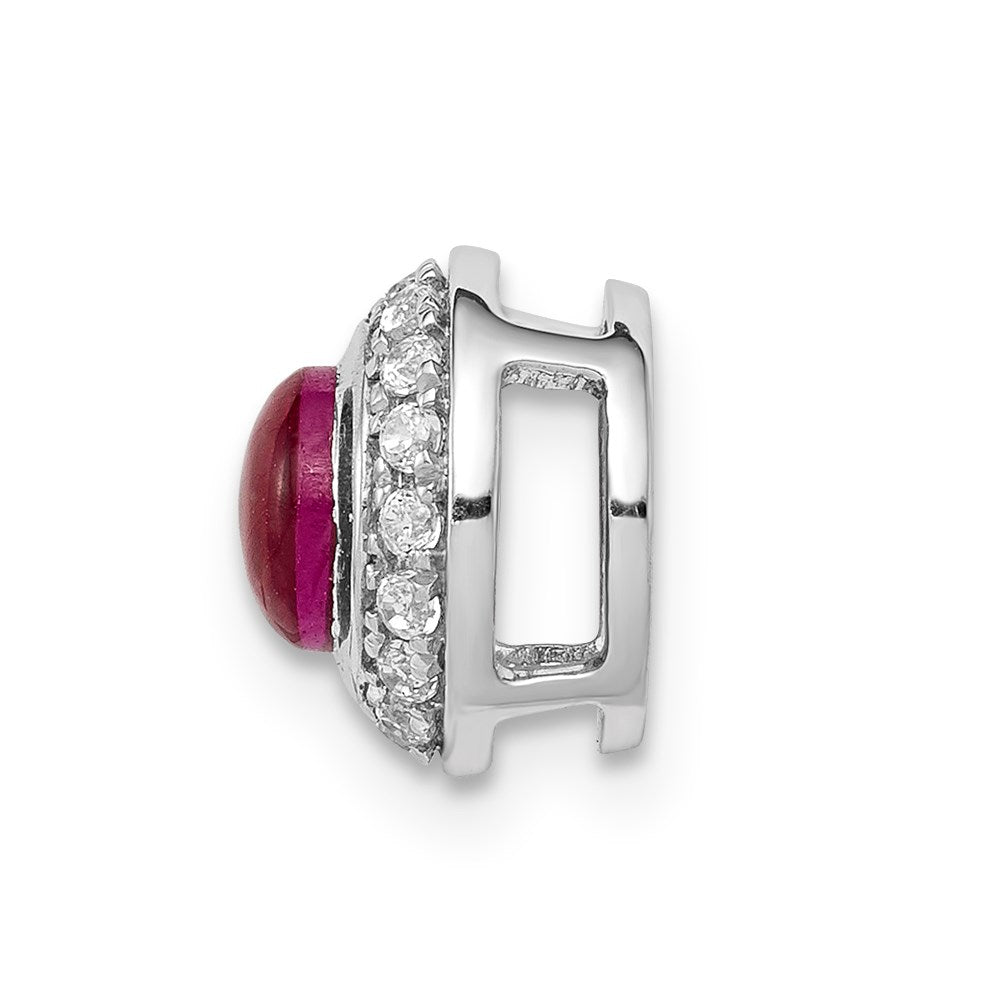 14K Weißgold Echt Diamant & Cabochon.91 Rubin Heiligenschein Kette Anhänger