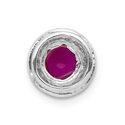 14K Weißgold Echt Diamant & Cabochon.91 Rubin Heiligenschein Kette Anhänger