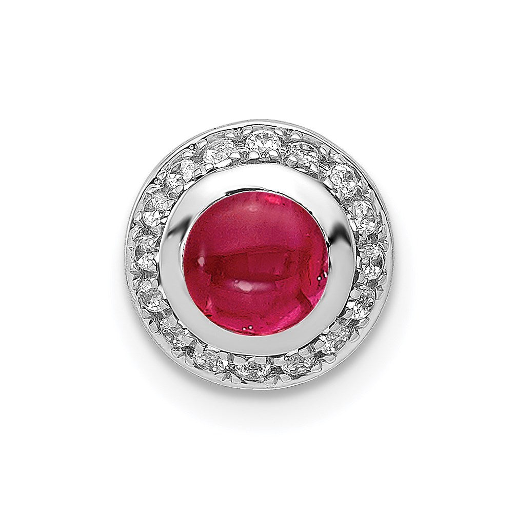 14K Weißgold Echt Diamant & Cabochon.91 Rubin Heiligenschein Kette Anhänger