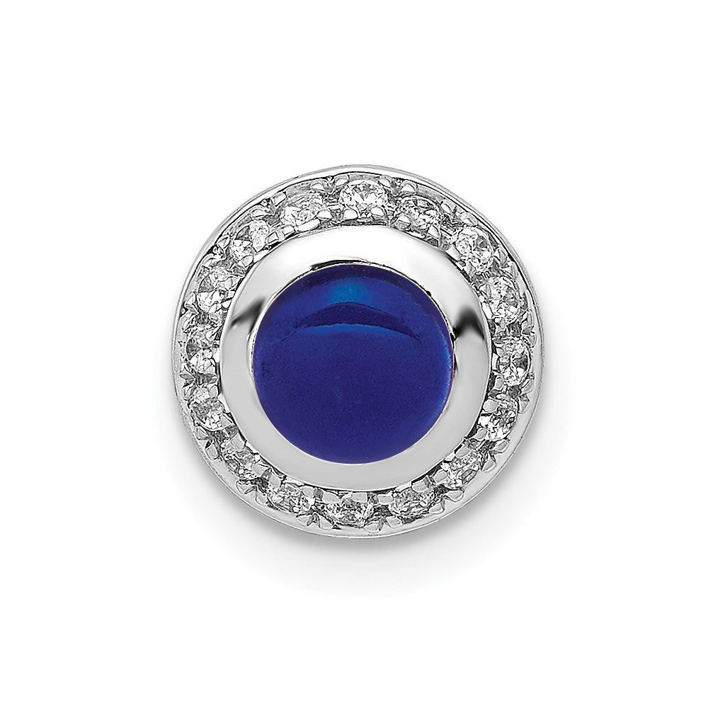 14K Weißgold Echt Diamant & Cabochon.91 Saphir Kette Anhänger