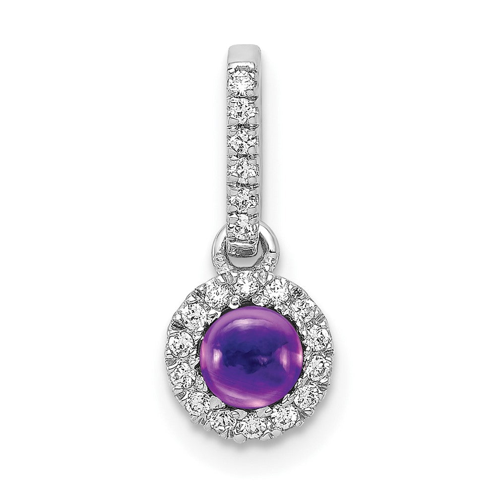 14K Weißgold Anhänger mit echten Diamanten und Cabochon-Amethyst, 0,47 ct