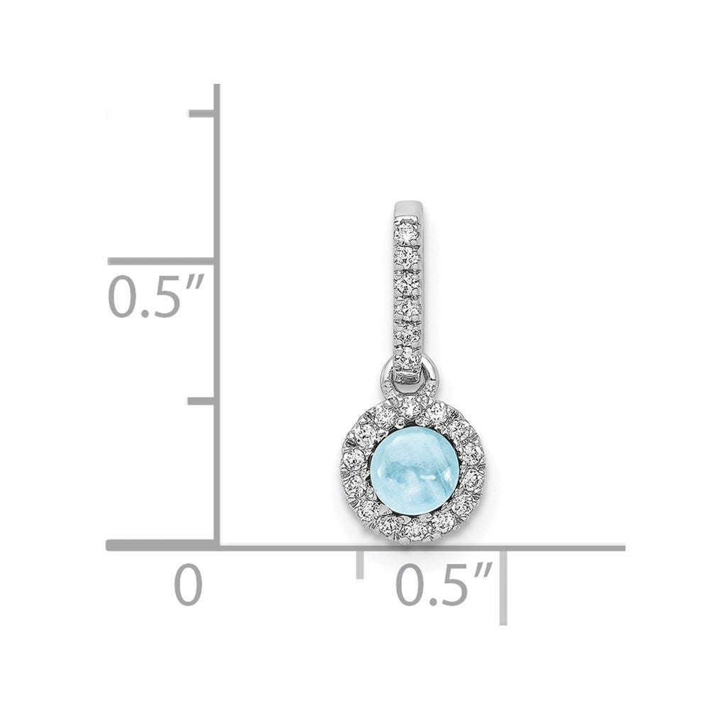 14 Karat Weißgold Anhänger mit echtem Diamant und Cabochon-Aquamarin, 0,47 ct
