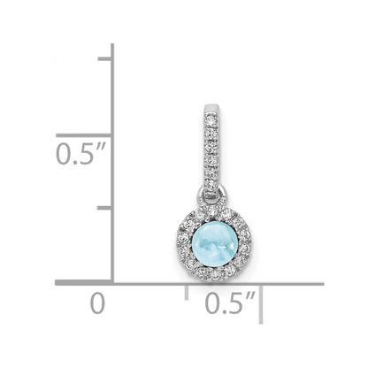 14 Karat Weißgold Anhänger mit echtem Diamant und Cabochon-Aquamarin, 0,47 ct