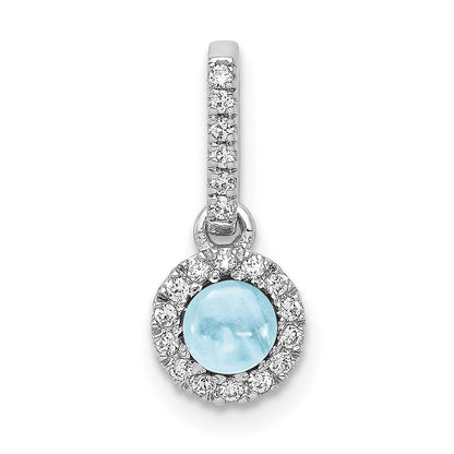 14 Karat Weißgold Anhänger mit echtem Diamant und Cabochon-Aquamarin, 0,47 ct