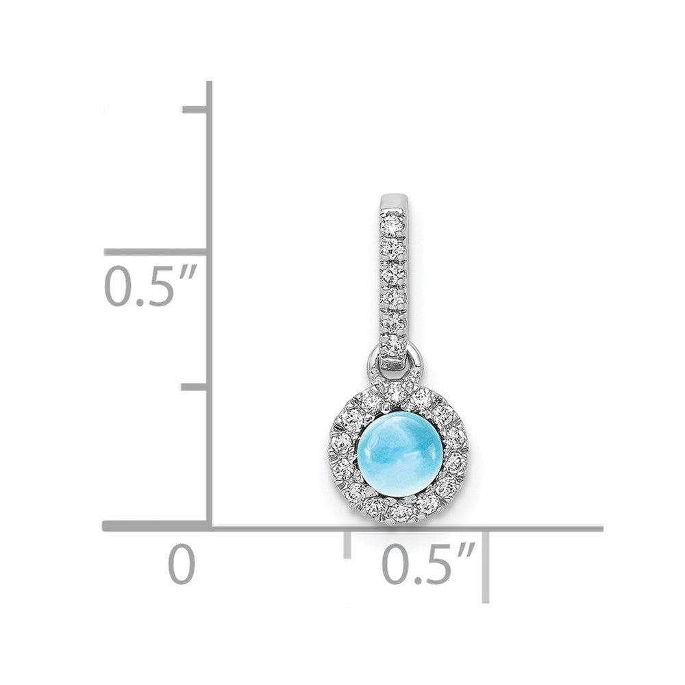 14 Karat Weißgold Anhänger mit echtem Diamant und Cabochon-Blautopas, 0,47 ct