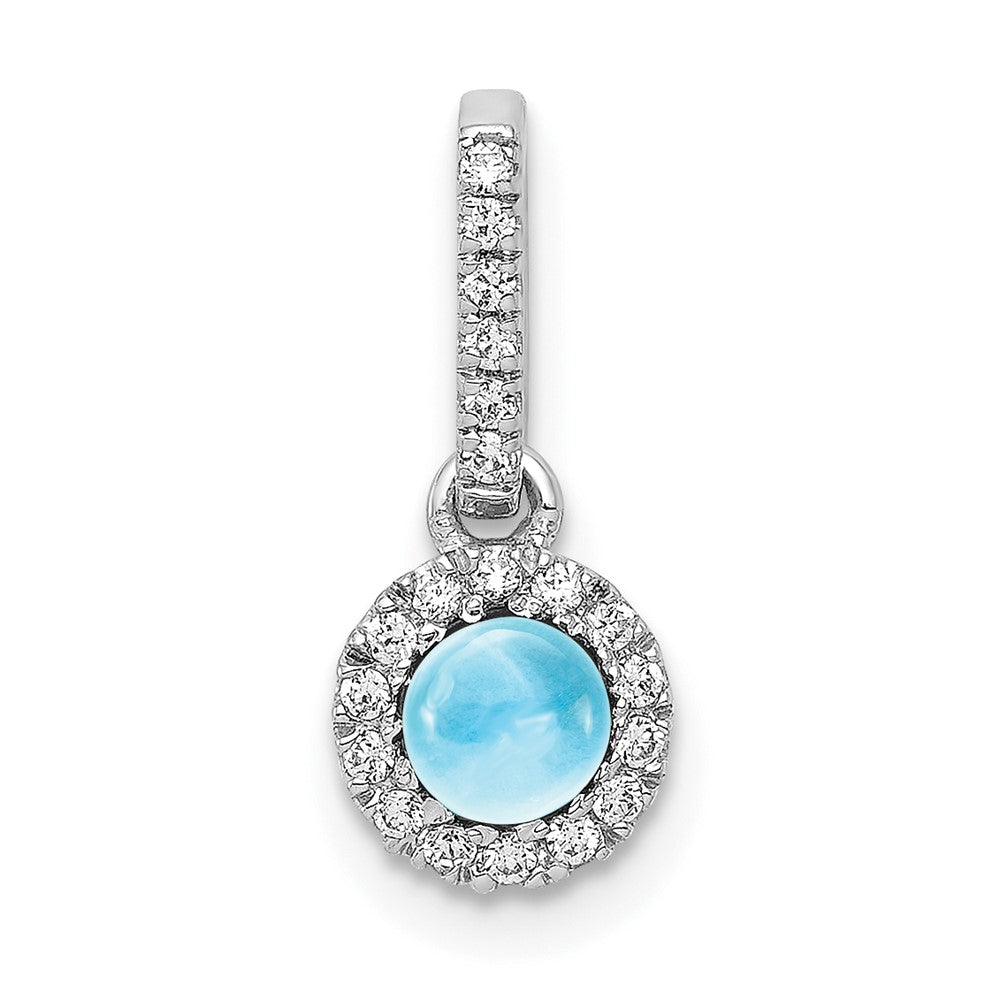 14 Karat Weißgold Anhänger mit echtem Diamant und Cabochon-Blautopas, 0,47 ct