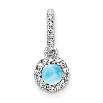 14 Karat Weißgold Anhänger mit echtem Diamant und Cabochon-Blautopas, 0,47 ct